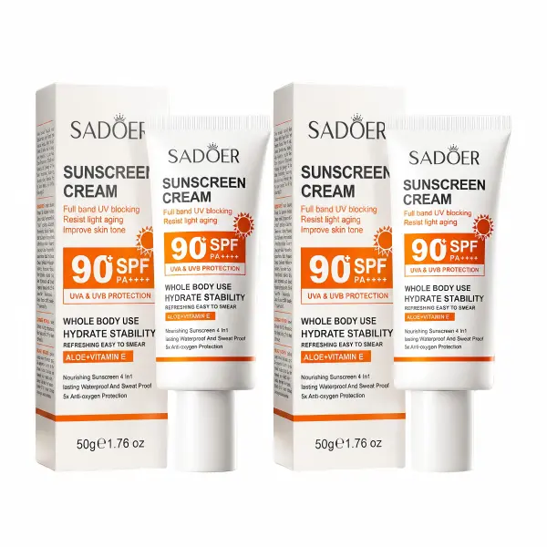 Buy 1 Get 1 Free Broad Spectrum SPF90+ Body Sunscreen Lotion for Adults - Aloe Vera, Vitamin E, Hydrating, Sweat-Resistant, Waterproof - Beach & Sports Skincare Gift for Girlfriend