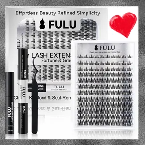 FULU Strong Hold DIY Lash Kit Waterproof Long-Lasting Beginner Friendly Fluffy Clusters with Bond Seal Remover Tweezer
