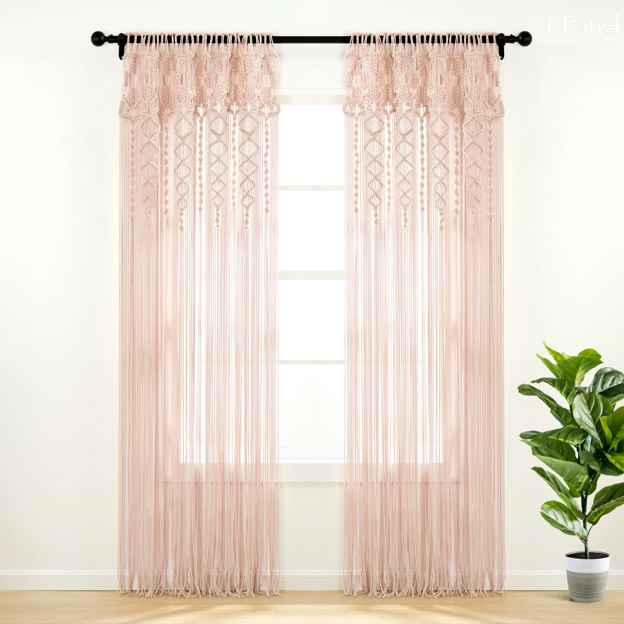 Lush Decor Boho Macrame Textured Cotton Curtain Panel - Sold Individually, 40"W x 63/84/95"L Geometric Art Style Curtain, Handcrafted Home Decoration for Room & House Use, Room Divider Wall Art, Made in India, Curtain Panels, Art Style Curtains