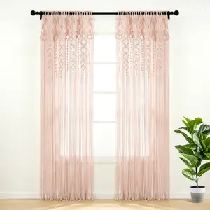 Lush Decor Boho Macrame Textured Cotton Single Window Curtain  - Sold Individually - 40"W x 63/84/95"L Geometric Patterns Handcrafted Room Divider Wall Art Made in India