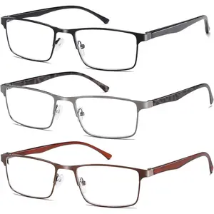 3 Pack Reading Glasses for Men, Lightweight Blue Light Blocking Metal Frame Mens Readers