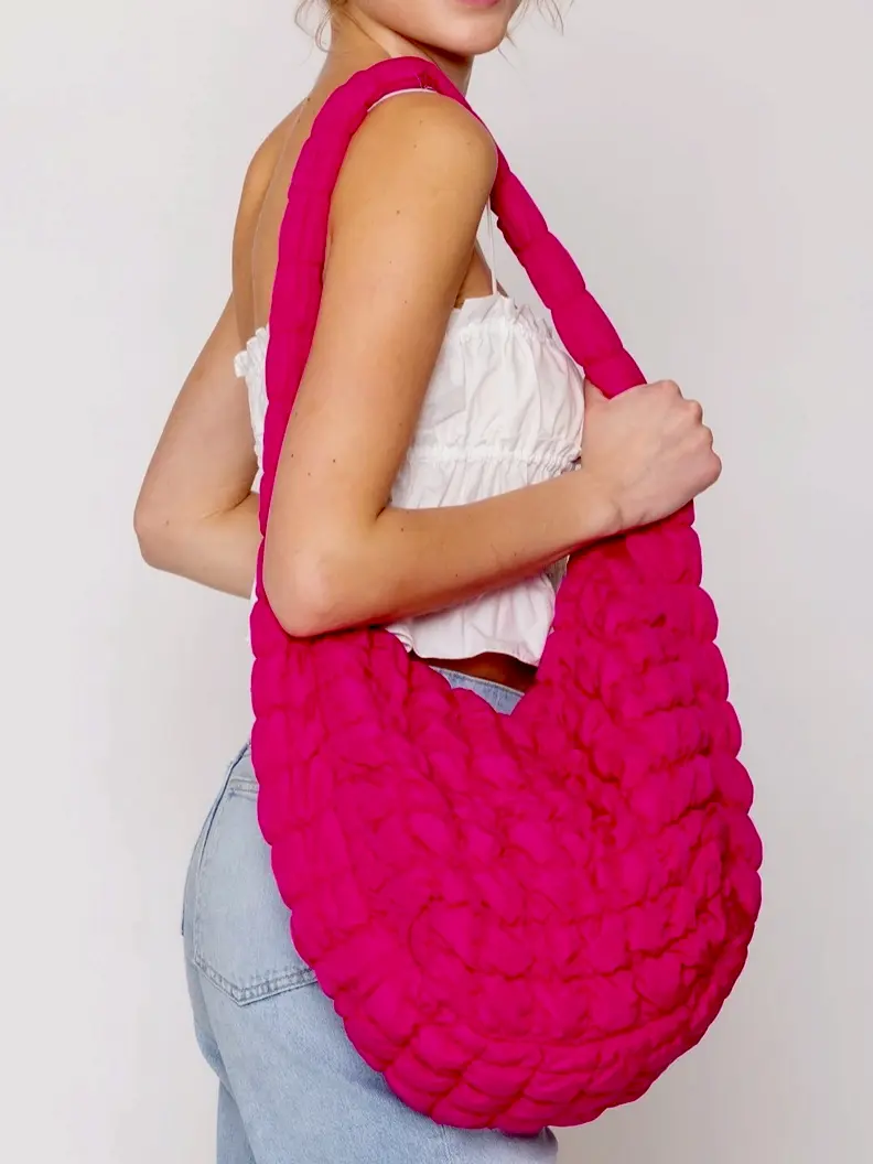 Fuchsia Quilted Puffer Tote