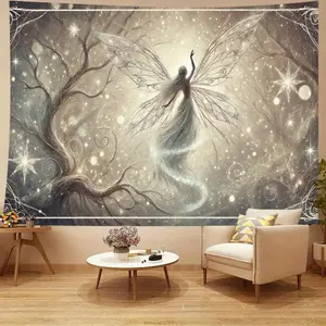 Summervibes 1PC Polyester 2D Flat Enchanted Forest Fairy Starry Sky Backdrop Wall Tapestry - Reusable Birthday Festival Event Decoration Cloth, Photo Shooting Decor