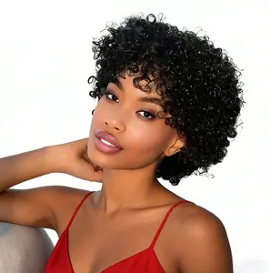 MIUULAAR Wear And Go Glueless Afro Wig Human Hair for Women Curly Wig with Bangs Black Afro Curly Glueless for Daily Use or Cosplay Lightweight & Tangle-Free Brazilian