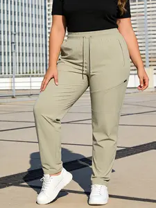 Women's Plus Size Sport Pants, Elastic High Waist, Loose-Fitting, Breathable Summer Running Pants, Drawstring Design, 0xl-5xl