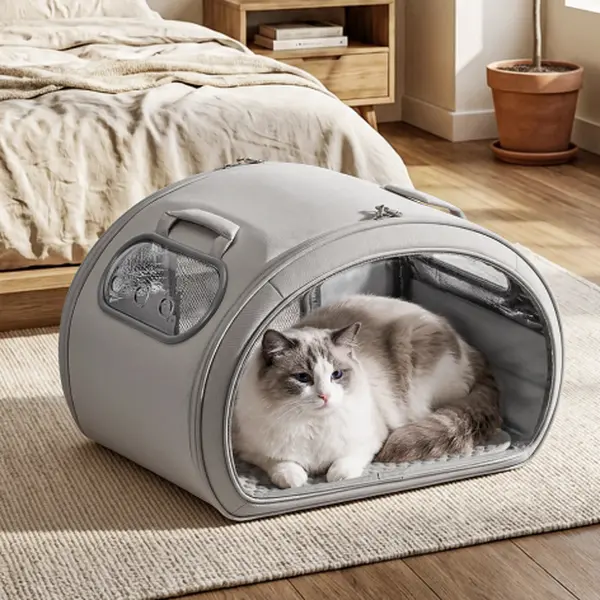 Pecute Cat House & Carrier: Foldable Pet Bed with Detachable Blanket,Full-View Window,6 Ice Packs, Aluminum Insulation & Sturdy Frame for Vet Visits & Travel