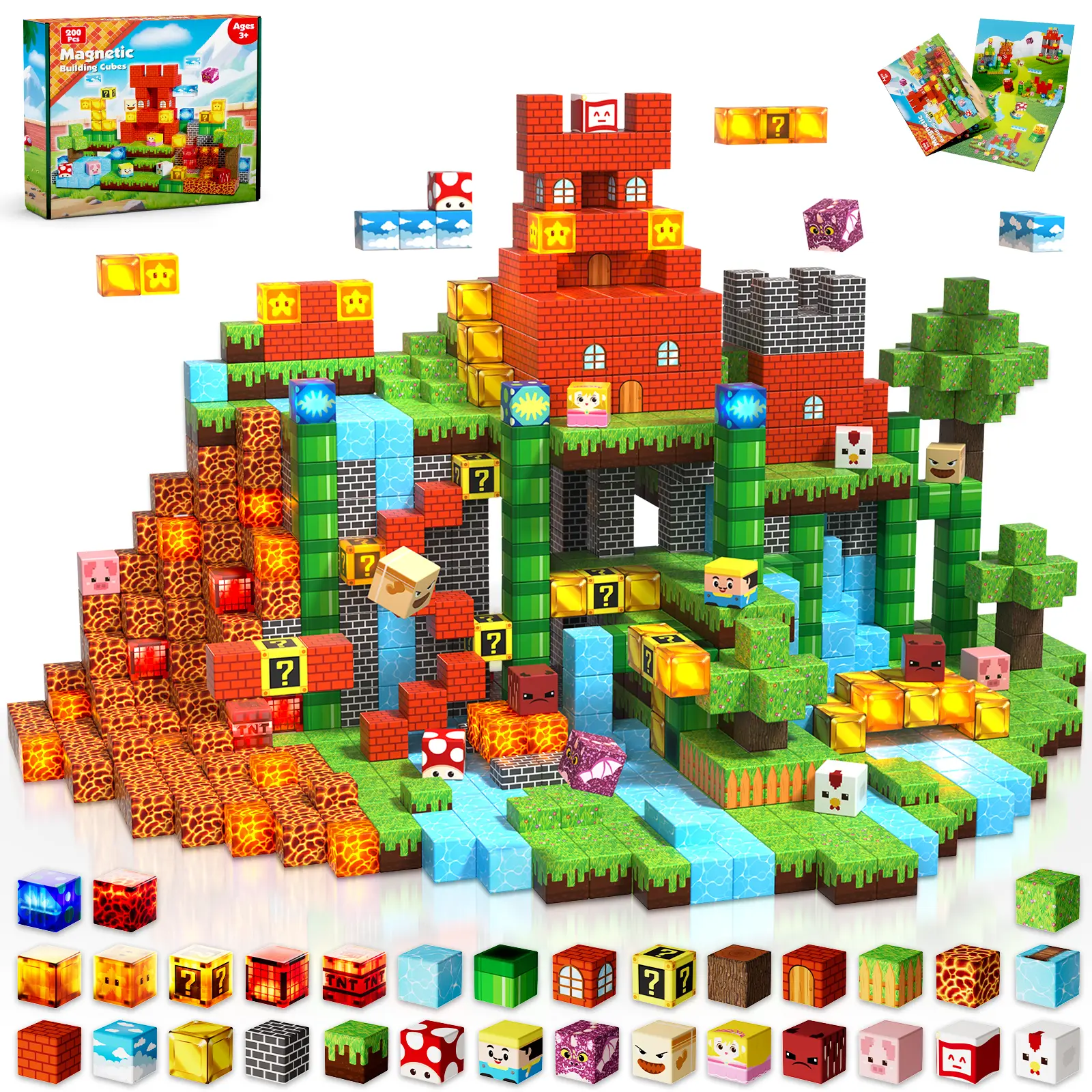 Magnetic Blocks with Light Blocks - 200PCS Magnetic Blocks for Kids Ages 4 5 6 7 8+, Magnetic Building Blocks, STEM Montessori Sensory Toys for Kids, Birthday Gifts for 8-12 Years Old Boys Girls,summerwins