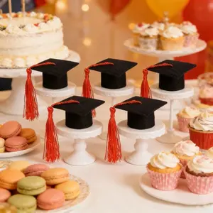8pcs Mini Graduation Cap with Tassel – 2026 Black Grad Cap Bottle Topper for Graduation Party Supplies, Small Bachelor Hat for Graduation Celebration Decorations