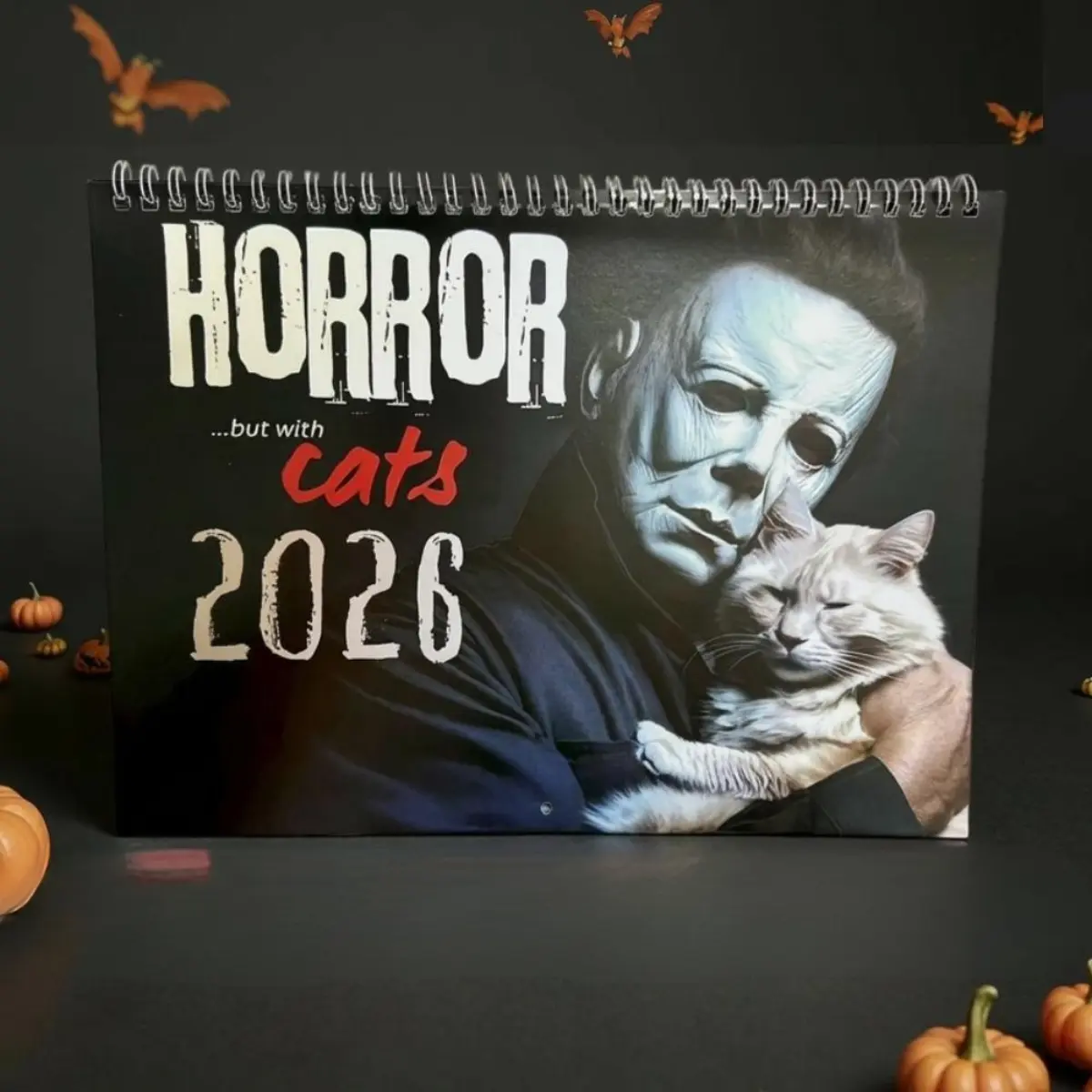 2026 Whimsical Horror Cat Calendar - 12-Month Office Wall Monthly Planner, Kitten Organiser with Funny Horror Movie Villains - Creepy Cute Home Decor, Gag Gift for Movie Lovers