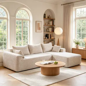 【TASTELIFE】Modern 105" Cloud Sectional Sofa with Chaise, No Assembly Required L-Shape Modular Couch, Deep Seat Beige Plush Corduroy Luxury Settee for Living Room