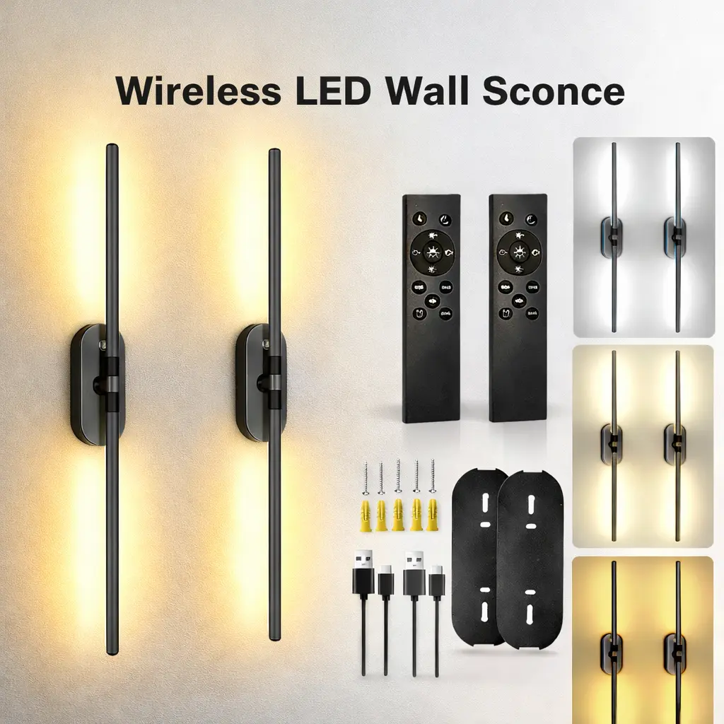 Wireless LED Wall Sconce Set – Battery Operated, Rechargeable & Dimmable 3000K–6500K, Magnetic Design with Remote, 360° Rotation & Timer – Perfect for Living Rooms & Bedrooms, summerwins