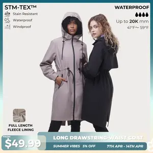 PUFFIT STM-TEX ST200 Long Length Ultra Waterproof Raincoat With Warm Brushed Lining And Drawstring Waist,High-Density Water-Resistant Material & Plush Lining,Shell Jacket,Spring Jacket,SpringStatements,Windbreaker,Dog Walking,School Running,Football Mum
