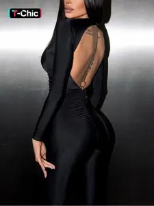 Women's Sexy Slim-Fit Backless Waistband Jumpsuit, Plain Fashionable One-Piece, Perfect for Spring & Fall Seasons, Versatile Wear