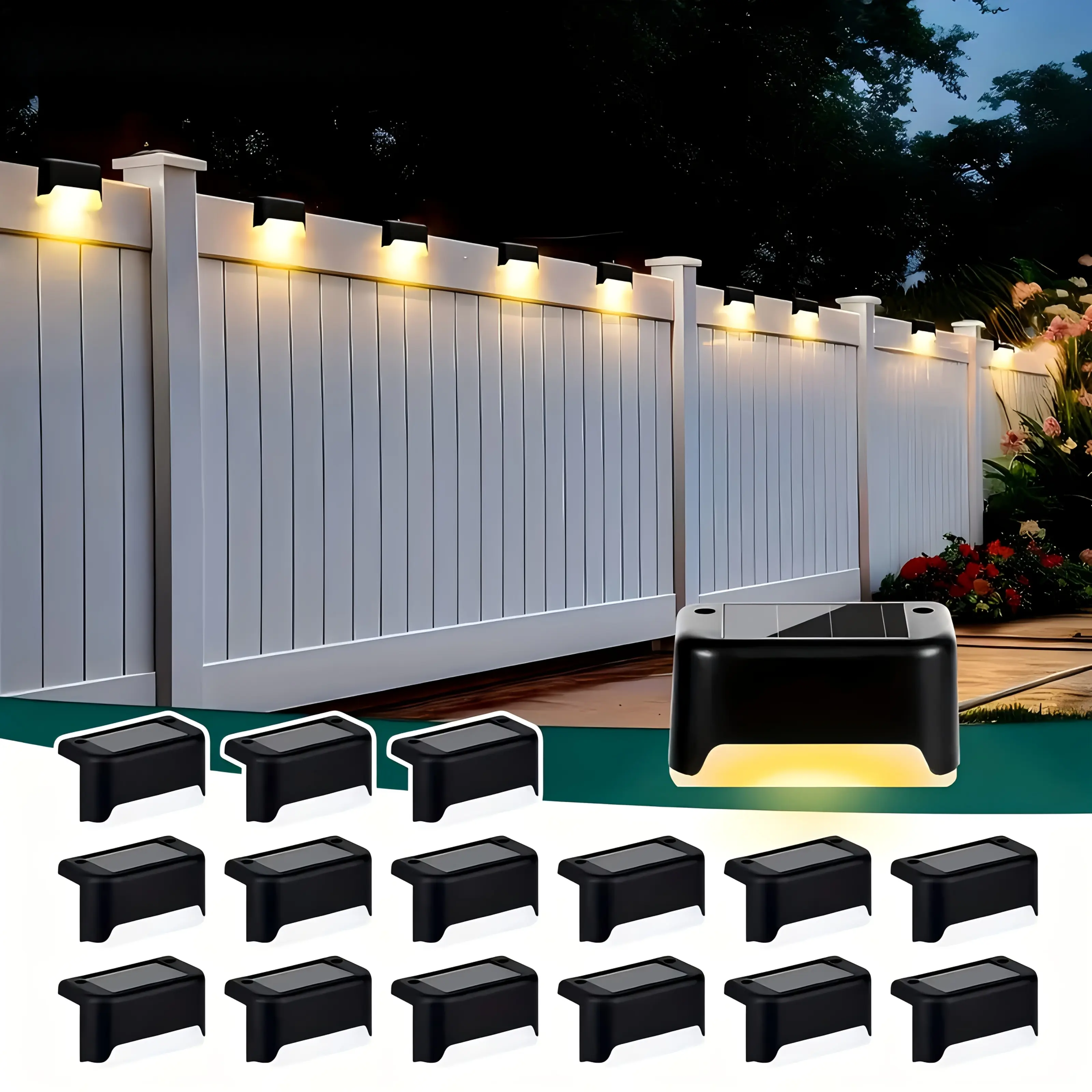 8/12 Pack Solar Deck Lights-Solar Pool Lights Waterproof LED Outdoor Decorations Solar Step-Lights Warm Yellow Light,Auto On/Off for Outdoor Stairs,Fence,Patio,Yard,Step Garden And Pathway Solar Ground Lights Solar Garden Lights