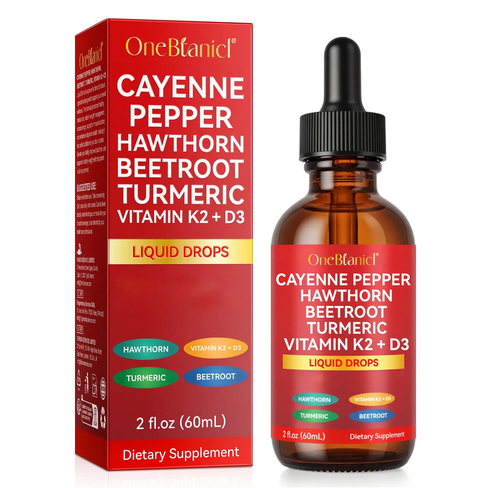 ONEBTANICL Natural Dietary Cayenne Pepper Drops Liquid Supplement with Hawthorn Berry, Vitamin D3 K2, Beet Root Powder, Ceylon Cinnamon, Turmeric Curcumin, Organic Panax Ginseng, Berberine Extract campingessentials sohochic