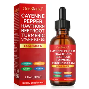 ONEBTANICL Natural Dietary Cayenne Pepper Drops Liquid Supplement with Hawthorn Berry, Vitamin D3 K2, Beet Root Powder, Ceylon Cinnamon, Turmeric Curcumin, Organic Panax Ginseng, Berberine Extract
