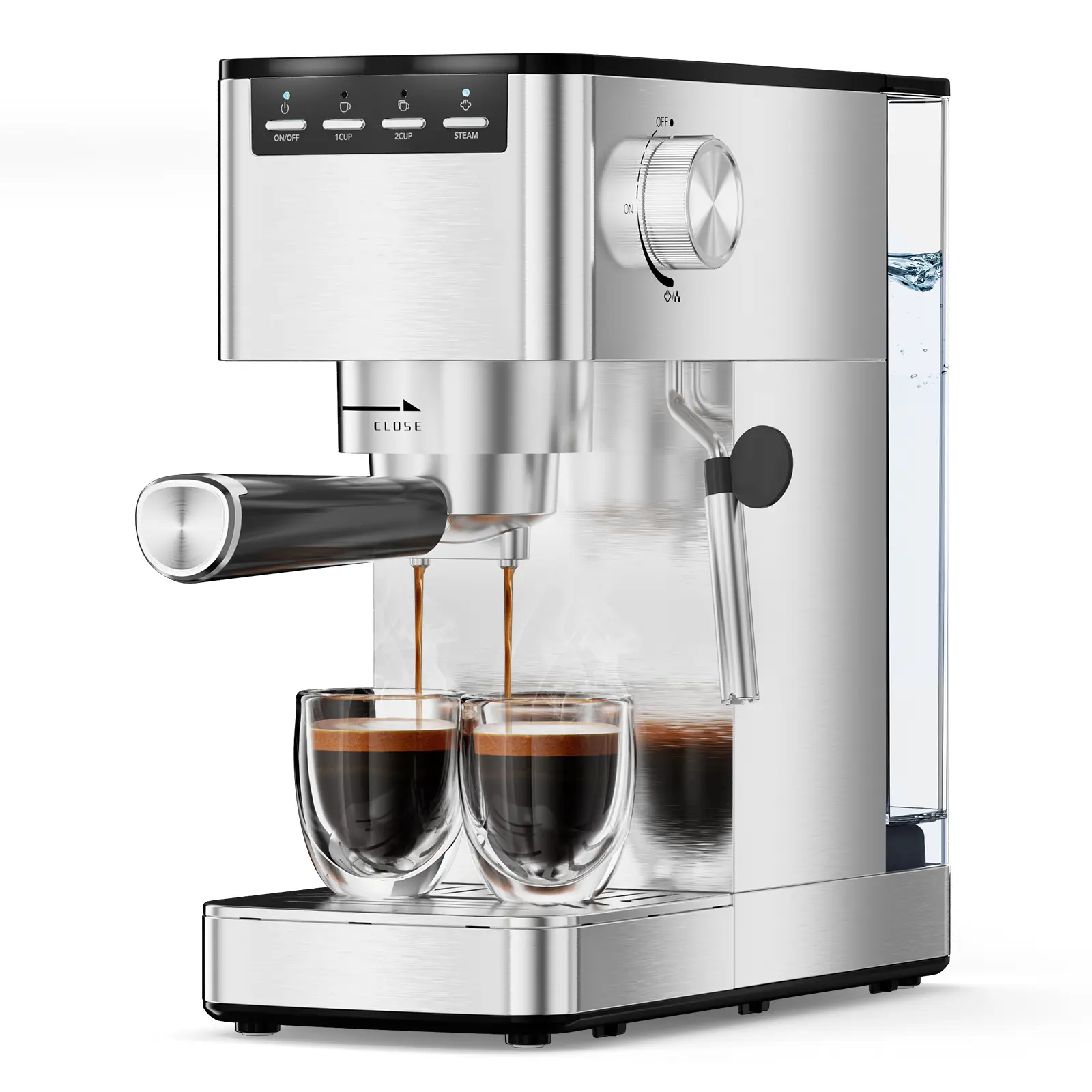 COWSAR 9 Bar Espresso Machine with Steam Frother - Compact Stainless Steel Coffee Machine for Latte and Cappuccino, Customizable Brewing Time Modes, Removable Water Tank