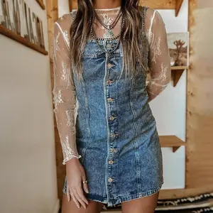 2025 Suspender Old Casual Western Style Slim Denim Dress
