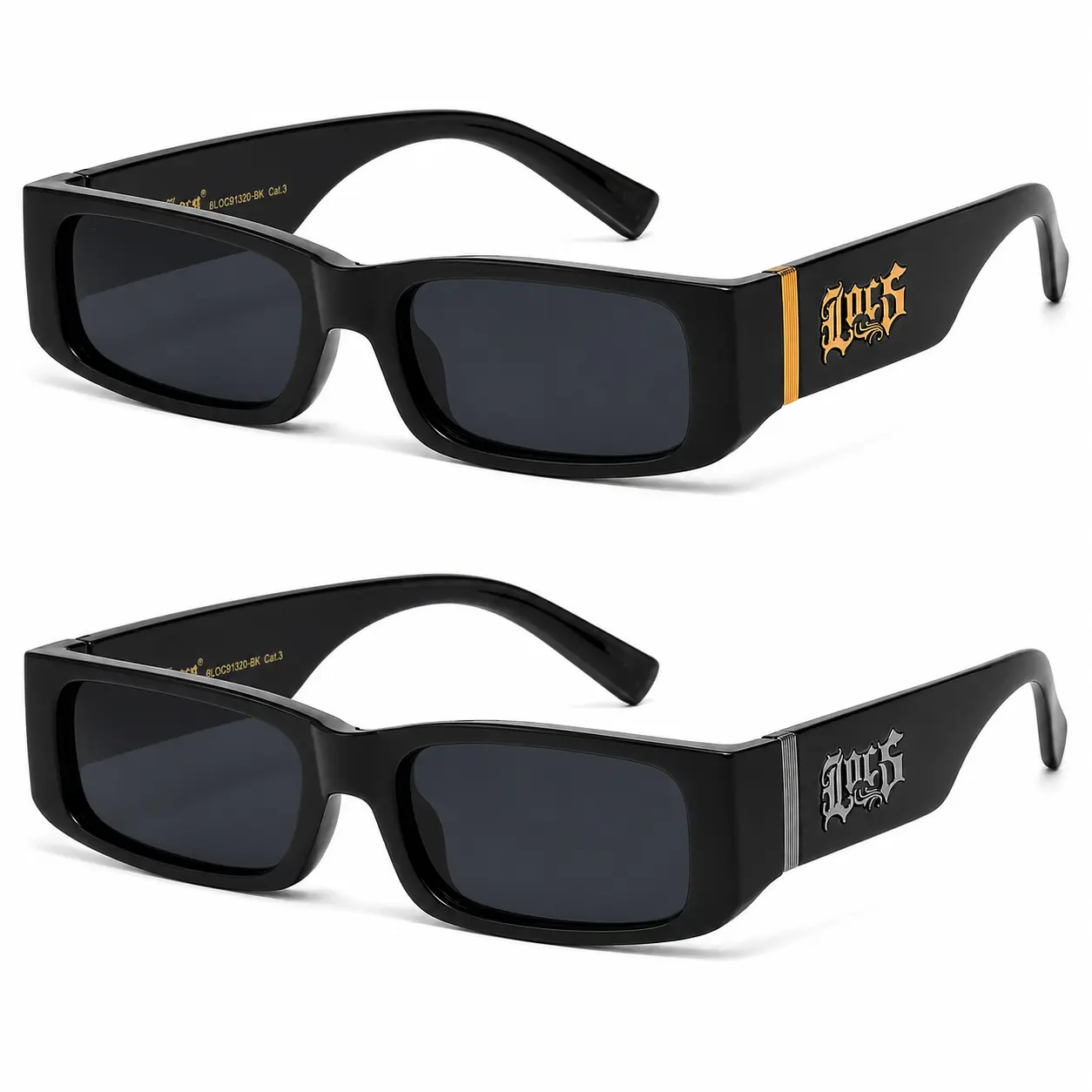 LOCS Rectangular Wrap Shades Slim Black Gold Logo Emblem Temple Dark Smoke Lens UV400 Classic OG  Style Biker Hardcore Hip Hop Rapper Cholo Lowrider Sunglasses | Authentic Original Genuine LOCS
