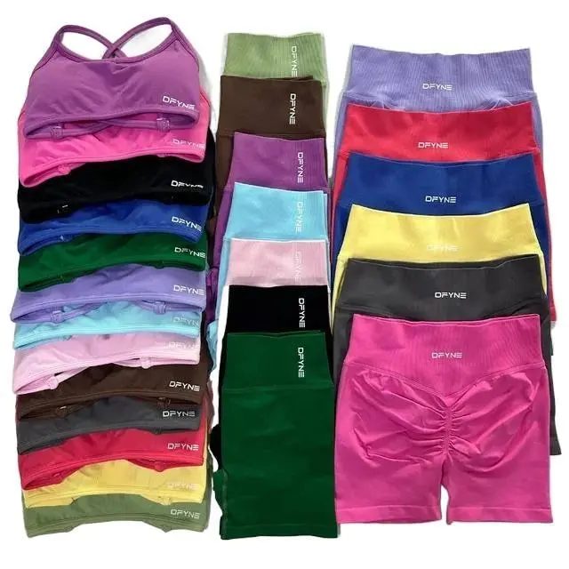 2026 Dfyne Seamless Yoga Set - Impact Scrunch Workout Shorts & Halter Sports Bra, Women’s Fitness Gym Suit for Active Performance Summer Sportswear