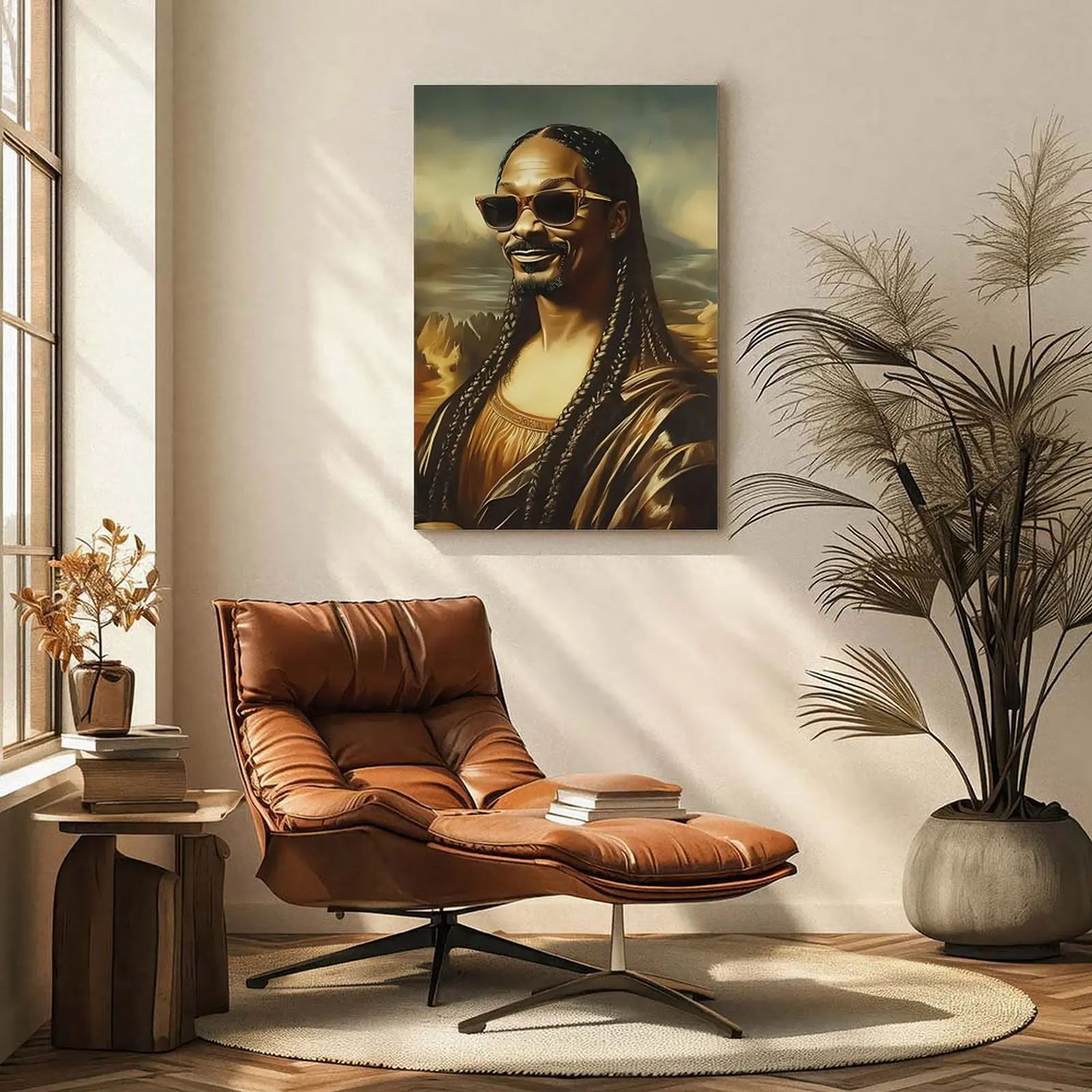 Frameless Mona Lisa Reading Newspaper Canvas Wall Art Print - High-Quality Blended Styles Vibrant Graphic, Living Rooms Decor, Bathroom Accent, Office Gift, Frame-Style Alternative Home Decoration, Decorative