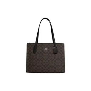 COACH Nina 36 Classic Monogram Multi-Pocket Magnetic Closure Canvas and Leather Tote Bag for Women, Large, Brown and Black