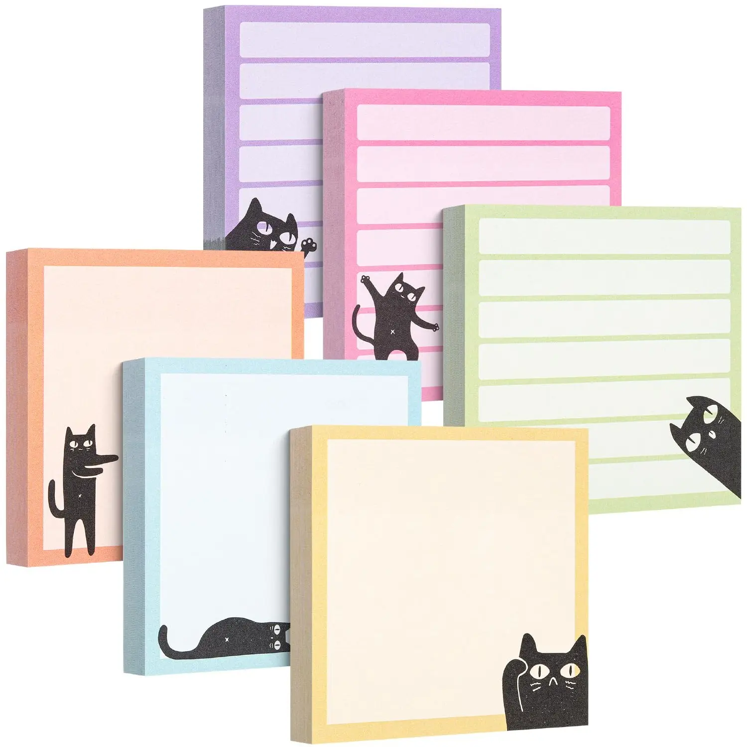6pcs Cute Cat Sticky Notes, Cartoon Cat Memo Pads, Self Adhesive Stickers for Creative Labeling, Perfect for Work and Study, Office Supplies, Sticky Labels