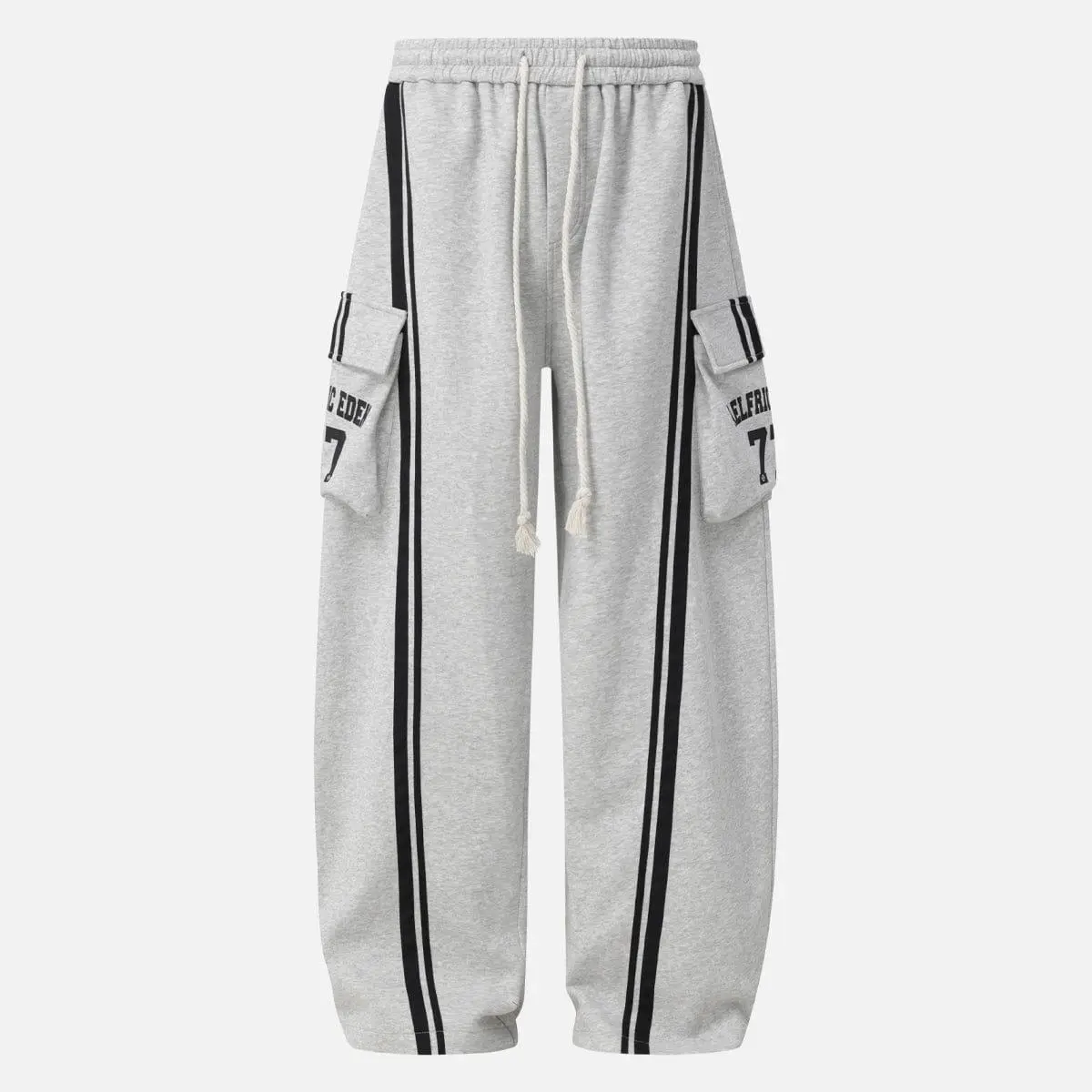 Aelfric Eden Unisex Striped Panel Baggy Cotton Blend Joggers - Oversized Wide-Leg, Drape Fit, Side Pockets, Cargo Pocket, Graphic Tapered, Street Wear Sports & Outdoor Bottoms (Pairs with Graphic Tees), Activewear