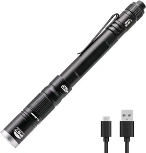 Rechargeable Pen Light Flashlight IP67  with Pocket Clip 4-Zoomable, Prefect Pocket Flashlight for Inspection,Work,Repair
