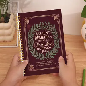 A medicinal herb spiral notebook, Spiral bound notepad, entry-level planner. Inner pages present core medicinal uses and plant overviews, with ample space for herbal study journal