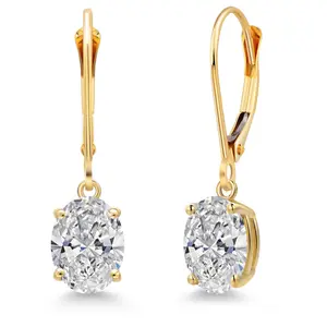 2.00 Cttw IGI Certified Lab Grown Diamond Dangle Drop Earrings For Women in 14K Yellow Gold | Oval Cut 1 Ct Each | VS1 Clarity | D-E Color