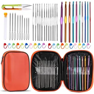54 count Crochet  Set, Crochet Hooks Kit with Storage Case,  Knitting  Stitch Marker DIY Hand Knitting Craft Art Tools for Beginners