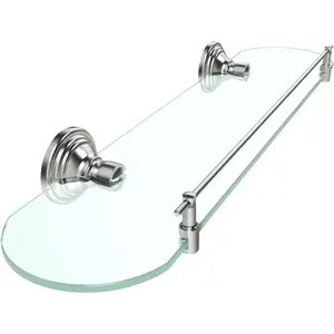 20 Inch Wall Mounted Bathroom Glass Shelf, Brushed Nickel Stainless Steel Modern Floating Glass Shelf for Bathroom Storage