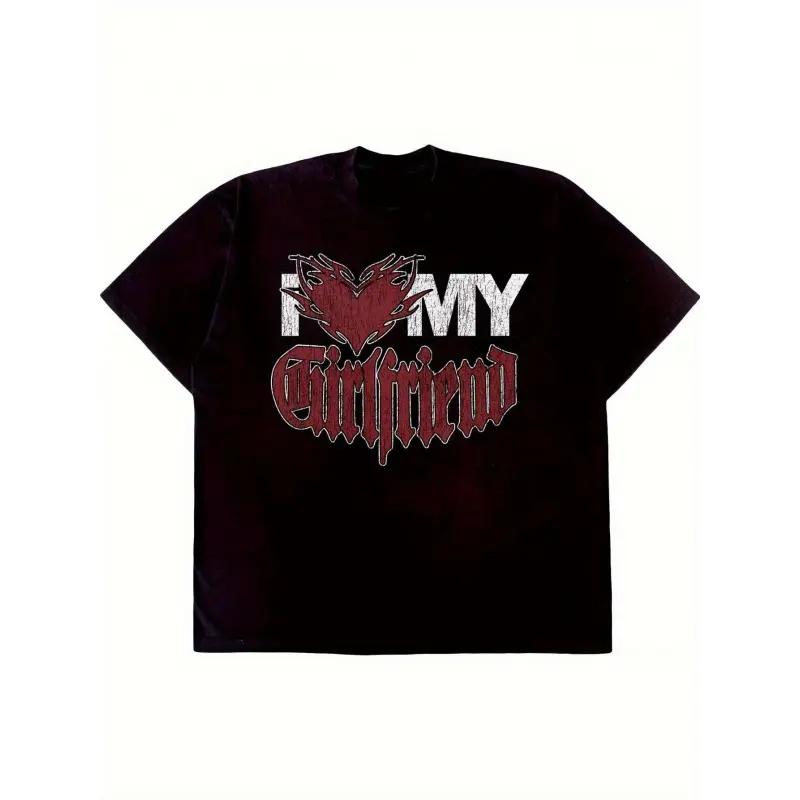 Men's Oversized Baggy Short-Sleeve Round Neck Graphic T-Shirt, Streetwear Men’s Clothes, 'I Love My Girlfriend' Gifts for Him Sports Top, Shortsleeve, Gifts For Boyfriends