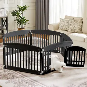 Adjustable Plastic Pet Fence Playpen, Indoor Puppy Exercise Pen with Anti-Slip Suction Cups & Outdoor Yard Gripping Stakes