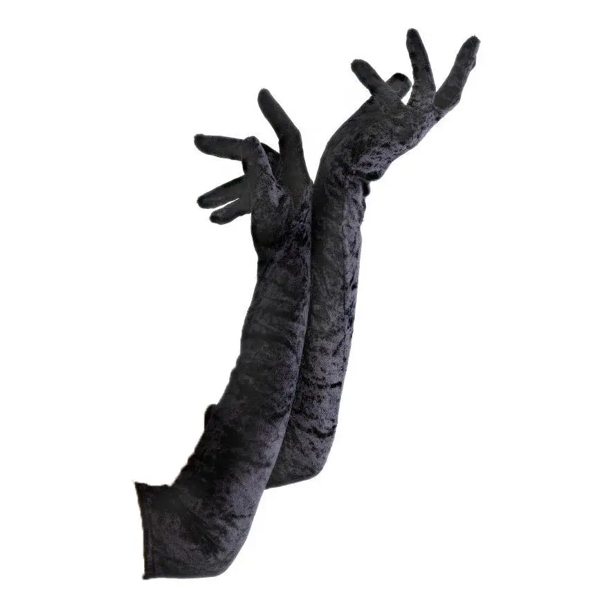 Long Black Velvet Gloves