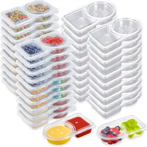 40 sets Reusable Snack Containers 2 Compartment Condiment Container With Lids Snackle Box Container Portion Control for Refrigeration Sauce,Outdoor Takeaway,Travel