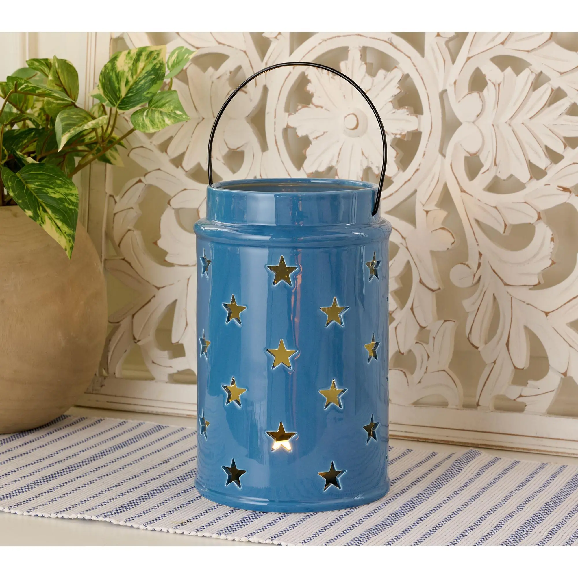 Martha Stewart 10" Illuminated Americana Star Ceramic Lantern