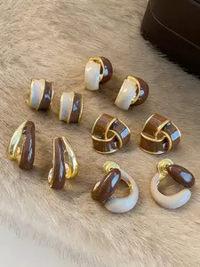 Vintage Elegant Stud Earrings Set, Geometric Irregular Enamel Oil Drip, Women's Fashion Jewelry for Daily Commute