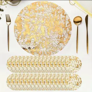 100 Pieces Luxury Gold Foil Grid Placemats Round Heat Resistant Table Mats Suitable for Wedding and Holiday Table Decorations BY230634
