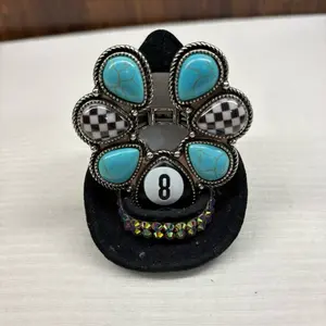 Navajo 8ball western turquoise ring checkered teal stretch ring woman daily wear birthday gift for gf party elegant party pink ceremony keychains