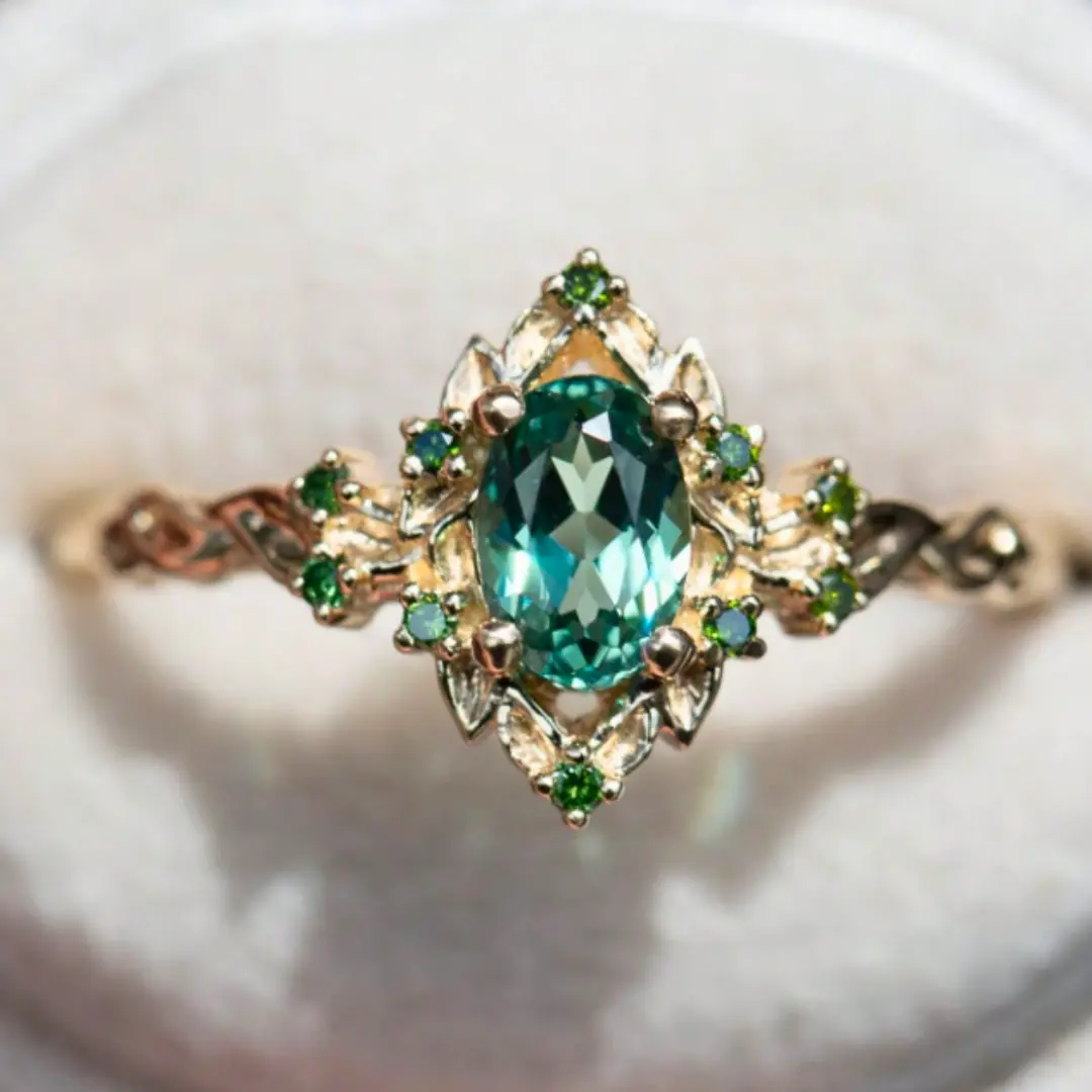 Gold-plated couple engagement ring, outstanding blue Cubic Zirconia stone highlight, perfect choice as a gift for family, friends and lover