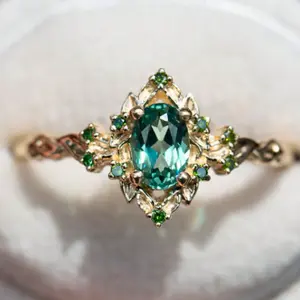 Gold-plated couple engagement ring, outstanding blue Cubic Zirconia stone highlight, perfect choice as a gift for family, friends and lover