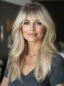 20 Inch Long Blonde Wigs for Women, Gorgeous Fluffy Wigs with Bangs, Synthetic Full Machine Wigs for Party, Daily Use, Synthetic Material Wigs