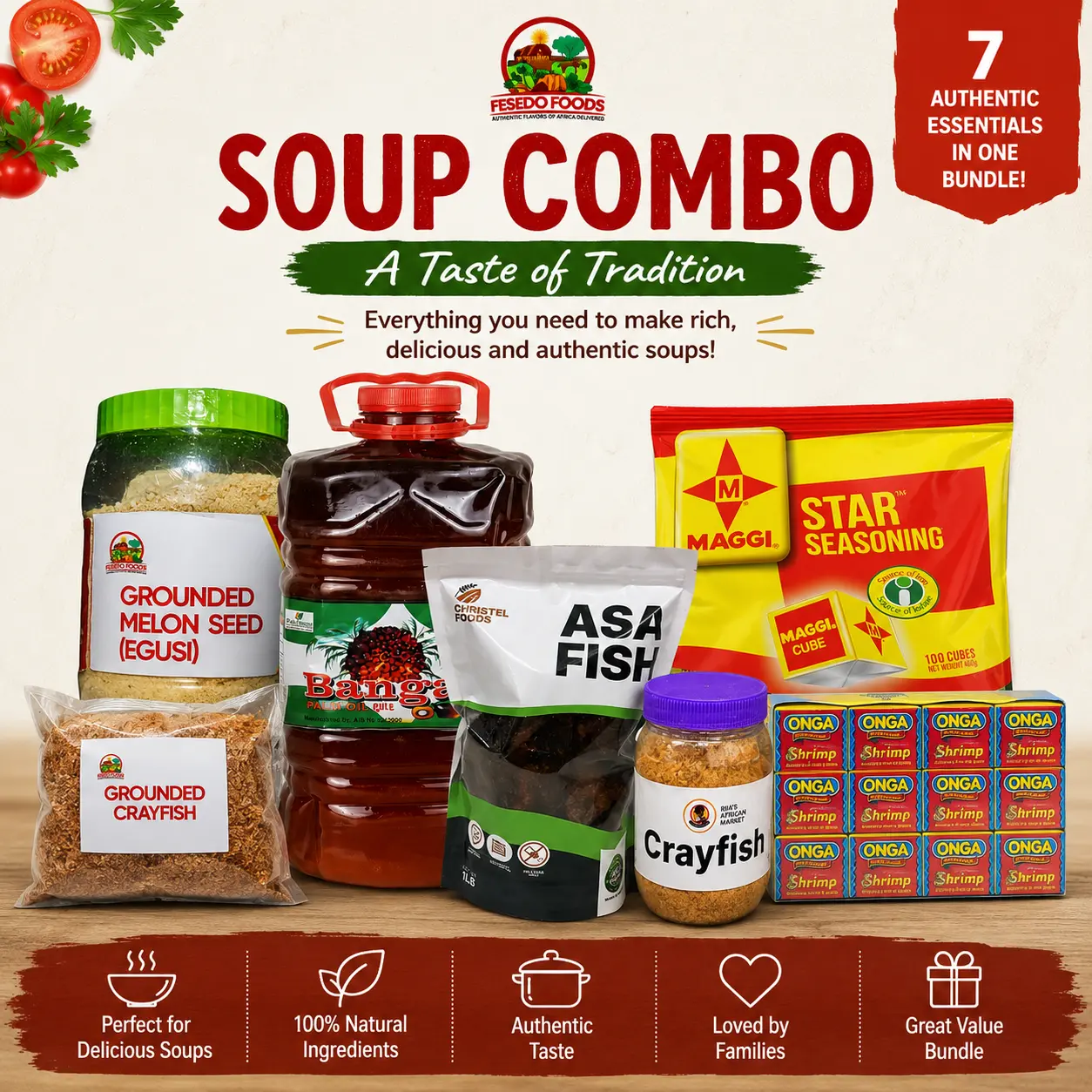 African Soup Cooking Bundle | Egusi, Crayfish, Palm Oil, Asa Fish & Soup Seasoning
