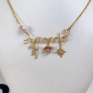 (Gold color) Handmade Name Necklace for Women Girls Personalized Jewelry Birthday Christmas Gifts Unique Artisan Crafted Charm Pieces