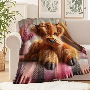 Adorable Highland Cow Flannel Blanket, Cow Print Blanket, Cozy and Soft Throw Blanket for Home Decor, Perfect for Camping, Traveling, or Office Warmth, Adds Comfort and Style to Any Space!