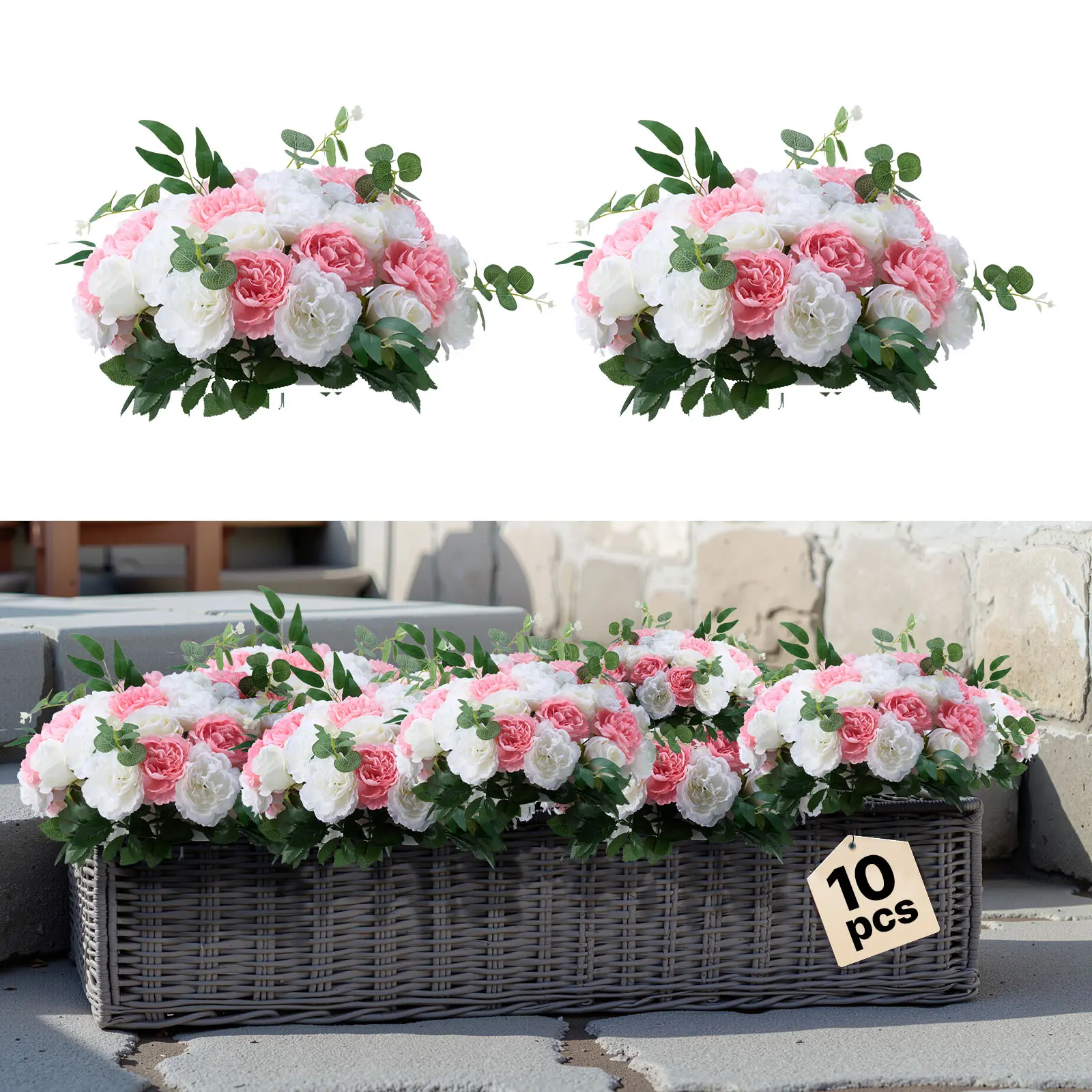 【SummerFinds】VEVOR 10-Piece Decorative Silk Flower Ball Set, 17.7-Inch Max Diameter Artificial Pink & White Rose Arrangements, Wedding Table Centerpieces & Home Decor, Bouquet-Shaped Artificial Flowers, Color-Coordinated Artificial Flowers