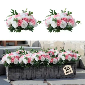【Summervibes】VEVOR Flower Ball Arrangement Bouquet 10 PCS, 17.7-Inch Max Diameter Artificial Flower Balls Wedding Table Centerpieces, Rose Arrangements for Wedding Centerpiece Home Decorations, Pink and White Roses