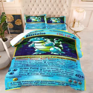 Blue Pokemon Blanket, Soft Comfort, Improves Sleep Quality, Perfect for Young Adults' Bedroom Decor Gift, Includes 1 Bed Blanket and Pillowcases